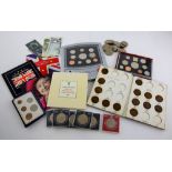 Collection of UK coinage, presentation sets and various bank notes.
