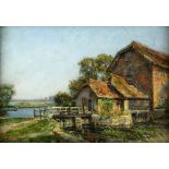 § Frank Moss Bennett (British, 1874-1953), 'The Mill Wareham', oil on board, signed, with Gallery