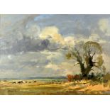 § Edward Wesson (British, 1910-1983). 'Norfolk Fields', oil on board, signed, dated 1975 verso, 44cm