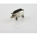 George V silver novelty pin cushion in the form of a pig, maker's mark rubbed, Birmingham, 1912, 4.