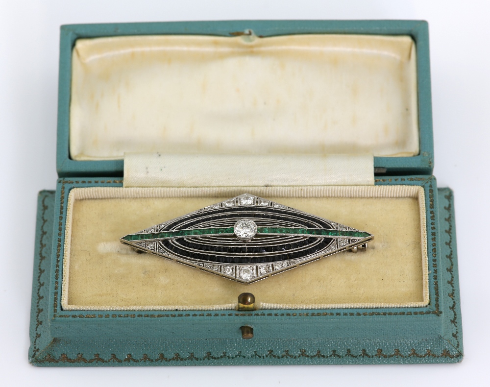 Art Deco diamond shaped brooch, set with central old cut diamond, estimated weight 0.42 carat, - Image 5 of 8