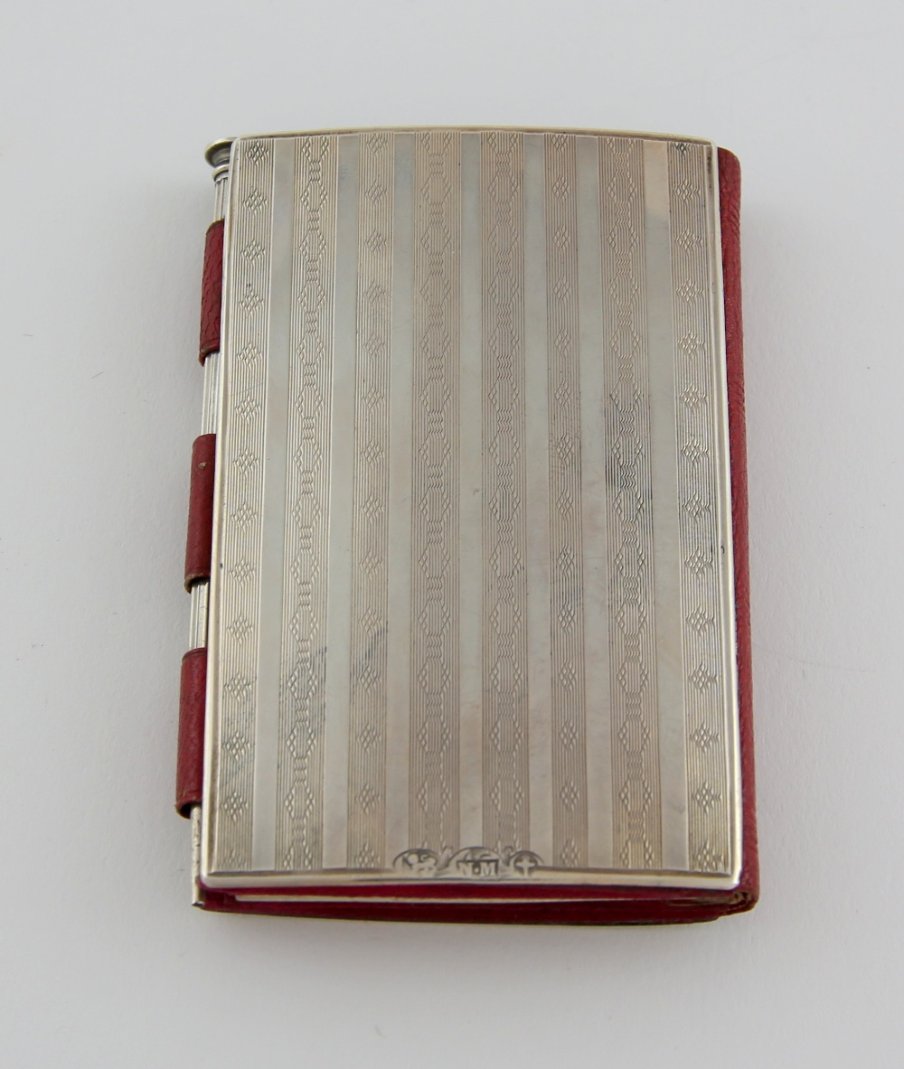 Victorian silver, leather and ivory aide memoire, with engine turned decoration, pencil and three - Image 4 of 6