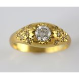Vintage diamond ring, central round brilliant cut diamond, estimated weight 0.60 carats, estimated