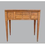 Continental walnut and marquetry inlaid dressing table the centre with mirror flanked by two