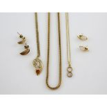 A group of gold jewellery, opal studs, mounted in yellow metal stamped 14 ct, with post and