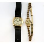 Two gold watches,1930's gentleman's watch, round dial with Arabic numerals subsidiary dial and