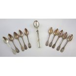 Mexician silver dessert spoon with knot motif stamped sterling 930, and a set of 10 French silver