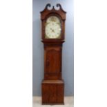 18th century oak cased eight day long case clock, with painted dial and subsidiary date dial, two