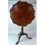 19th century mahogany wine table with birdcage and column support to three splayed legs, diameter