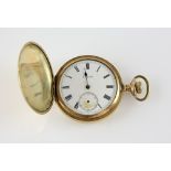 Elgin pocket watch, white enamel dial with Roman numerals, subsidiary dial and minute track, seven