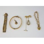 Collection of gold items, vintage fancy link bracelet with padlock clasp, in 9 ct hallmarked