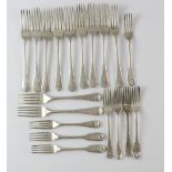 Four Victorian silver fiddle and shell pattern dessert forks, by Mary Chawner & George W Adams,