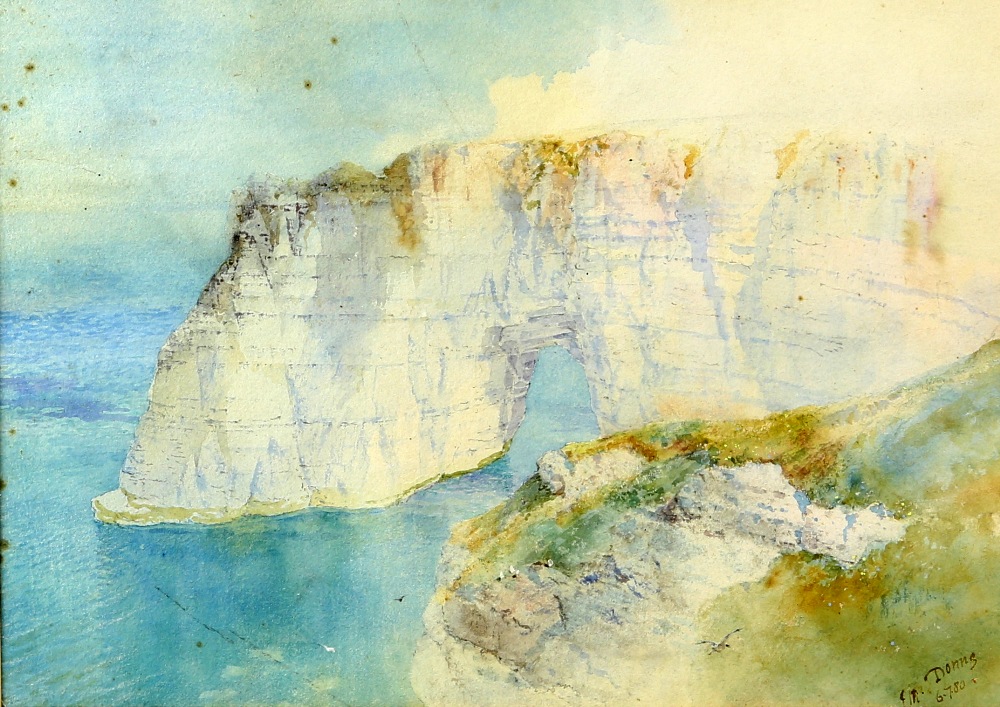 Donne, coastal landscape with cliffs overlooking the ocean, signed and dated 6.7.80, watercolour, - Image 2 of 7