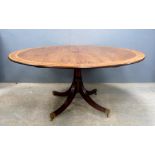 Late 19th century mahogany and rosewood cross banded round breakfast table on turned column and