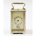 Early 20th Century silver plate and glass repeating carriage clock, with subsidiary alarm dial 16 cm