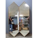 Pair of gilt metal framed mirrors, each 158cm x 46cm