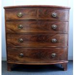 19th century mahogany bowfronted chest, on two short over three long drawers, 110 x 110cm
