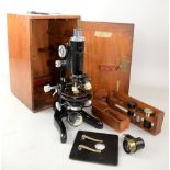 Mid 20th century microscope Bactil by W Watson & Sons Ltd London, no. 82907, in fitted mahogany
