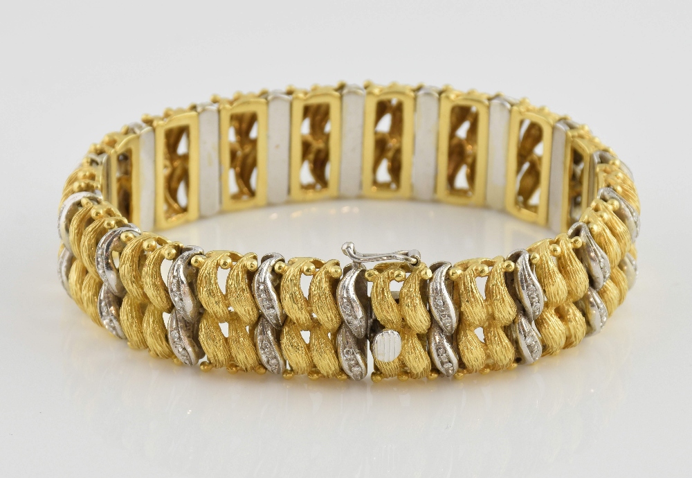 Vintage gold bracelet of textured and diamond set scroll links, measuring 18.5cm in length, with - Image 4 of 6