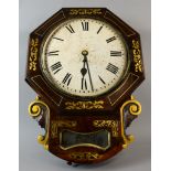 19th Century rosewood and brass inlaid fusee wall clock 60 cm