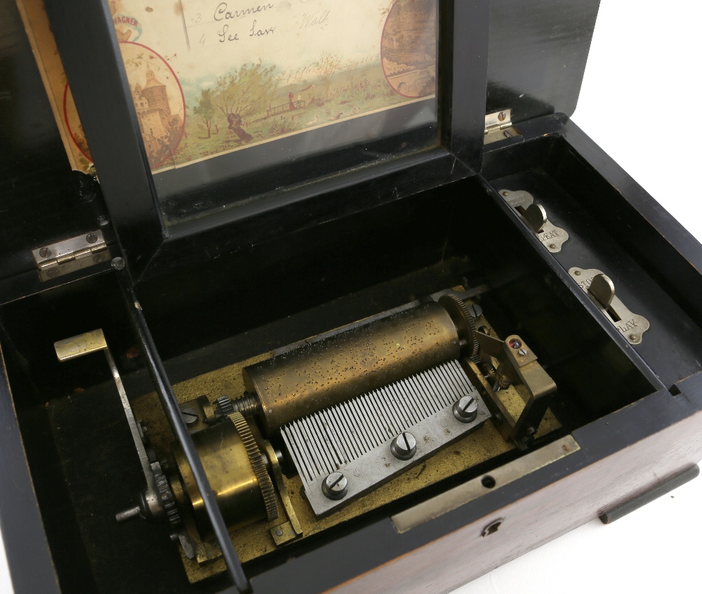 Early 20th century cylinder music box playing 4 airs on a 9.5cm cylinder. - Image 8 of 12