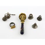 Collection of 19 th C fob seals, gilt metal swivel desk seal, with foliate chased mount, four