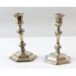 Pair of silver candlesticks of hexagonal form London 1892 Makers Thomas Wilkes Barker 17cm high