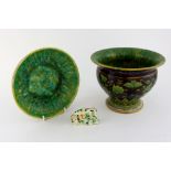 Minton jardinière 23cm dia, with non matching stand 21.5 cm, together with a cream ware and