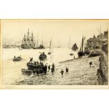 William Lionel Wyllie (British, 1851-1931). Engraving shipping scene signed in pencil 17cm x 26cm .