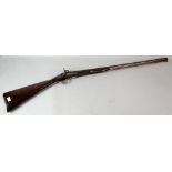 19th century percussion cap musket with 75cm Damascus barrel, the lock plate signed Moore and a
