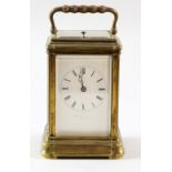 19th Century brass and glass repeating carriage clock with lever escapement striking on a bell 16 cm