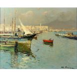G. Mariani (20th century Italian), harbour scene with Mount Vesuvius in the background, signed,