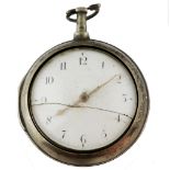 Silver pair cased pocket watch, white enamel dial with Roman numerals, the verge fusee movement