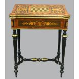 20th Century continental walnut marquetry inlaid folding games table with chess board top, the