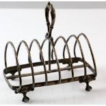 Edward VII silver six-division toast rack with scrolling-loop handle, by JD&S, Sheffield 1902, 16.