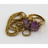 Rope chain, in yellow metal stamped 18 ct, measuring approximately 45cm in length, and an amethyst