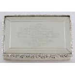 Victorian silver table snuff box with engine turned and moulded foliate decoration, engraved with