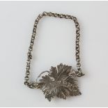 19th century silver leaf form decanter label for Sherry, by Rawlings and Summers, 1829, 5.5 cm wide,