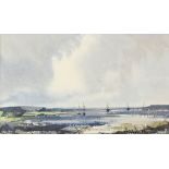 John Pillow, Winter Floods and Near Bosham watercolours, signed, 15cm x 25cm (2).