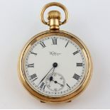 Waltham open face pocket watch, white enamel dial with Roman numerals, subsidiary dial and minute