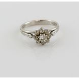 Vintage diamond cluster ring, central round brilliant cut diamond, surrounded by eight old cut