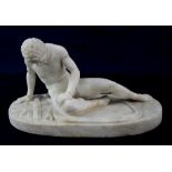 Late 19th century alabaster sculpture, Dying Galatian after the original, 32cm long, 14cm wide, 16cm