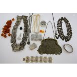 Collection of costume jewellery, including silver brooch of a lady hallmarked London 2005,