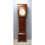 18th Century mahogany longcase clock with painted dial, subsidiary second and date dials, twin train