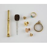 A mixed group of gold items, turquoise intaglio ring, mounted in yellow metal testing as 18 ct, size