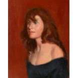 Peter Wardle (British, b.1929) bust-length portrait of a lady with red hair, unsigned, oil on