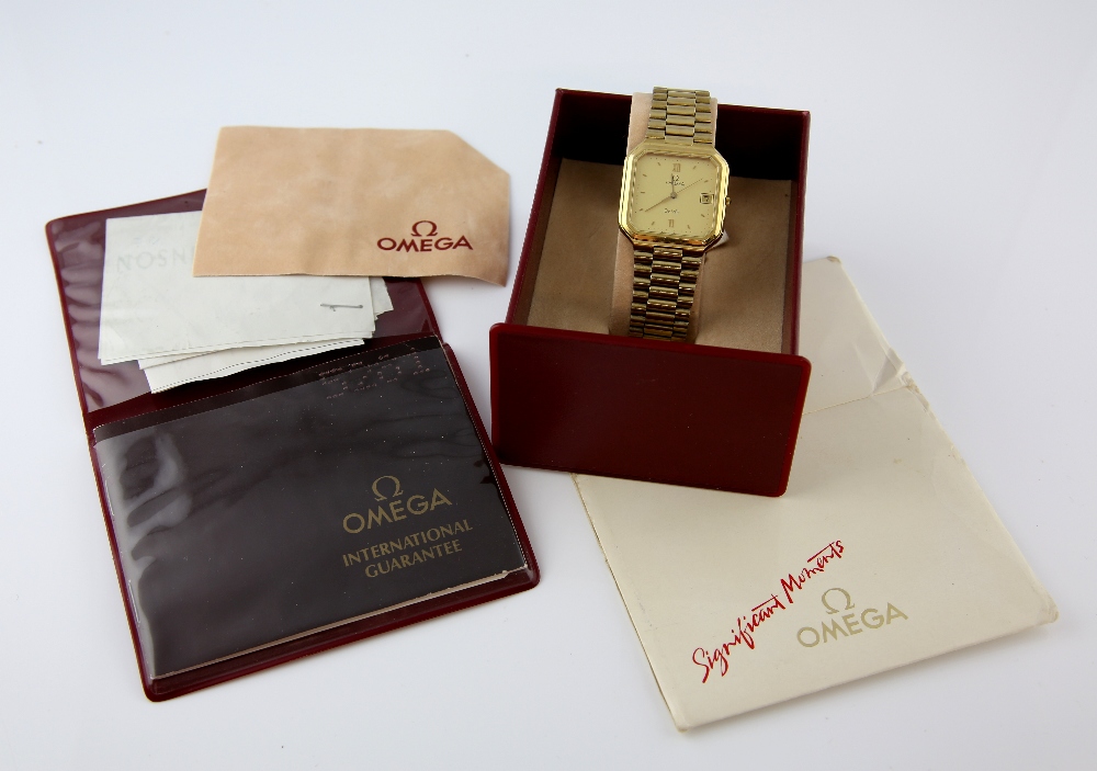 Omega, gentleman's De Ville Quartz gold plated wrist watch, the octagonal case around brushed yellow - Image 4 of 10