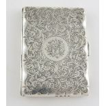 Victorian silver card case/purse/aide-memoire with engine turned decoration, fitted leather interior