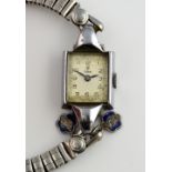 Rolex Tudor stainless steel lady's wristwatch, the rectangular case containing white enamelled