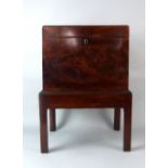 19th century mahogany and satinwood strung cellaret on base with square legs, 65cm x 43cm